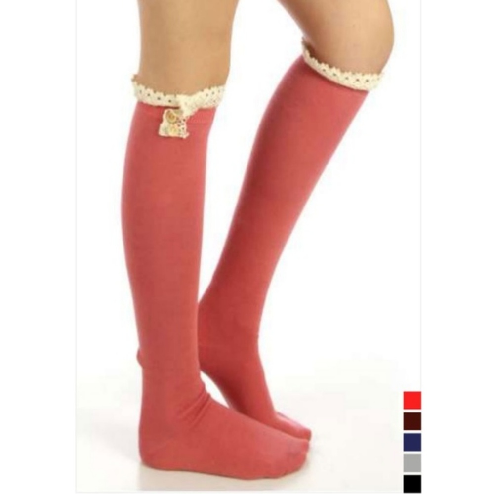 Coral Button Lace Knee Socks Boot Socks